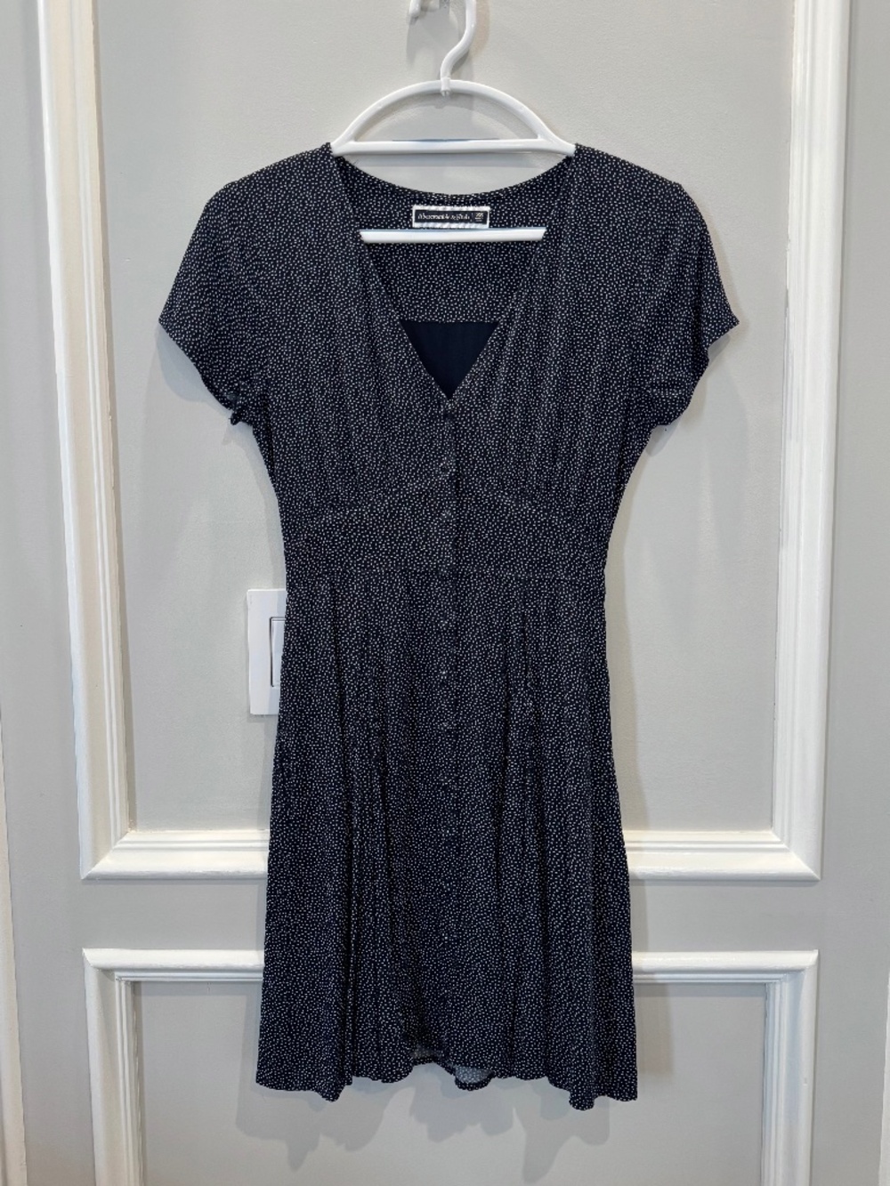 Abercrombie & Fitch Blue Polka Dot Button Down V Neck Cottage Tea Dress XS